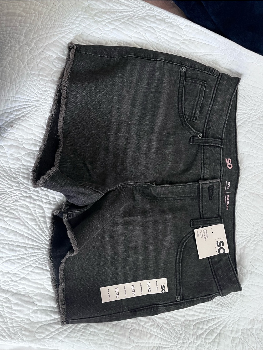SO Women's Black Frayed Hem Denim Shorts